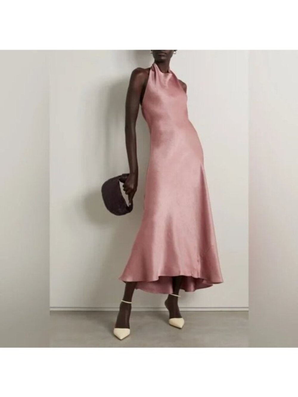 VINCE Halter Backless Cowl Neck Biased Midi Fit Flare Dress NWT